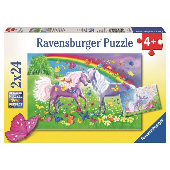 New sealed Ravensburger-2 X 24 Piece Puzzle Rainbow Horses - Picture 1 of 16